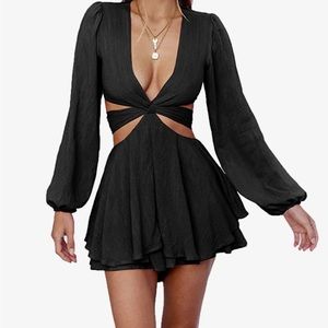 Black tie waist ruffle jumpsuit